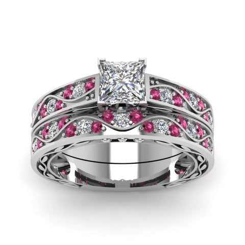 princess-cut-antique-filigree-wedding-ring-set-with-pink-sapphire-in-white-gold-FDENS3543PRGSADRPIANGLE5-NL-WG