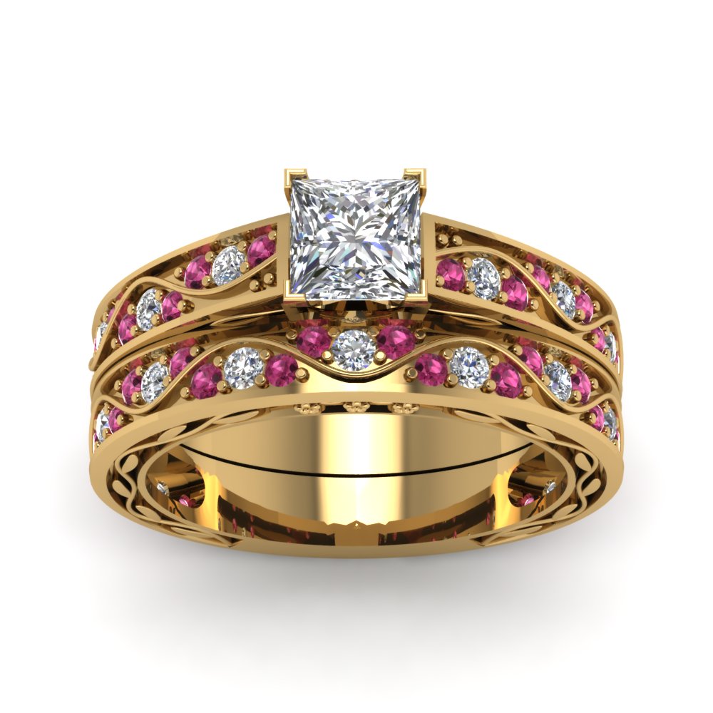 princess-cut-antique-filigree-wedding-ring-set-with-pink-sapphire-in-yellow-gold-FDENS3543PRGSADRPIANGLE5-NL-YG