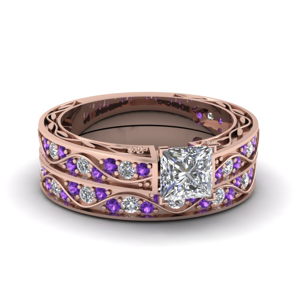 princess-cut-antique-filigree-wedding-ring-set-with-purple-amethyst-in-rose-gold-FDENS3543PRGVITO-NL-RG
