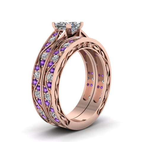 princess-cut-antique-filigree-wedding-ring-set-with-purple-amethyst-in-rose-gold-FDENS3543PRGVITOANGLE2-NL-RG