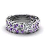 Load image into Gallery viewer, princess-cut-antique-filigree-wedding-ring-set-with-purple-amethyst-in-white-gold-FDENS3543PRGVITO-NL-WG
