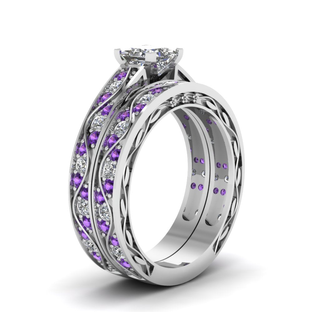princess-cut-antique-filigree-wedding-ring-set-with-purple-amethyst-in-white-gold-FDENS3543PRGVITOANGLE2-NL-WG