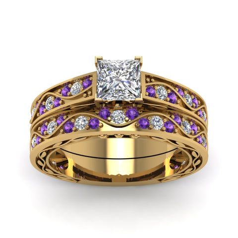princess-cut-antique-filigree-wedding-ring-set-with-purple-amethyst-in-yellow-gold-FDENS3543PRGVITOANGLE5-NL-YG