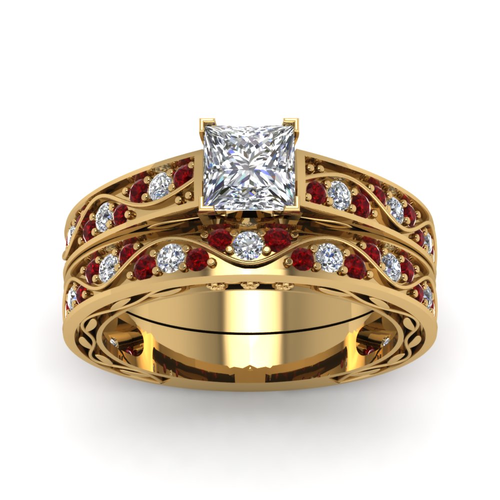 princess-cut-antique-filigree-wedding-ring-set-with-ruby-in-yellow-gold-FDENS3543PRGRUDRANGLE5-NL-YG