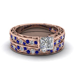 Load image into Gallery viewer, princess-cut-antique-filigree-wedding-ring-set-with-sapphire-in-rose-gold-FDENS3543PRGSABL-NL-RG
