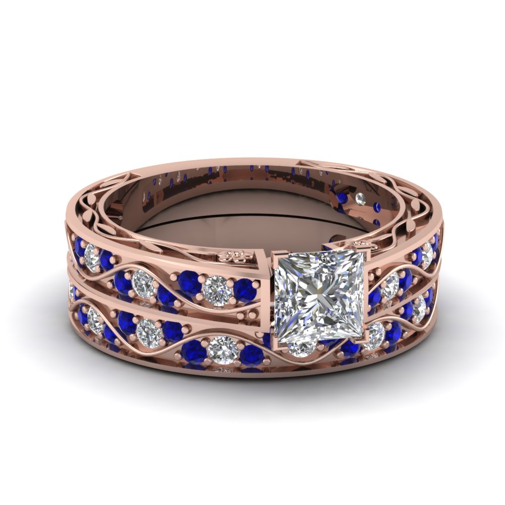 princess-cut-antique-filigree-wedding-ring-set-with-sapphire-in-rose-gold-FDENS3543PRGSABL-NL-RG