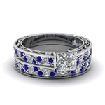 Load image into Gallery viewer, princess-cut-antique-filigree-wedding-ring-set-with-sapphire-in-white-gold-FDENS3543PRGSABL-NL-WG
