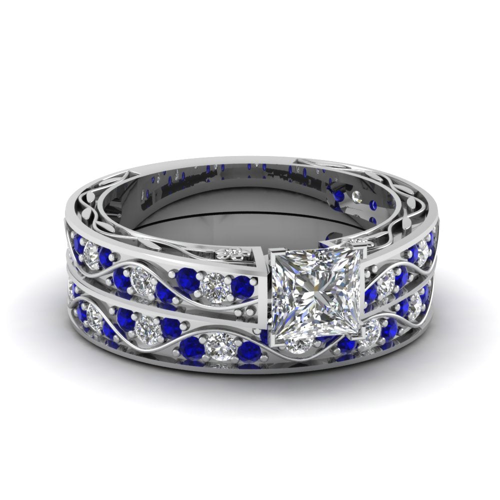 princess-cut-antique-filigree-wedding-ring-set-with-sapphire-in-white-gold-FDENS3543PRGSABL-NL-WG