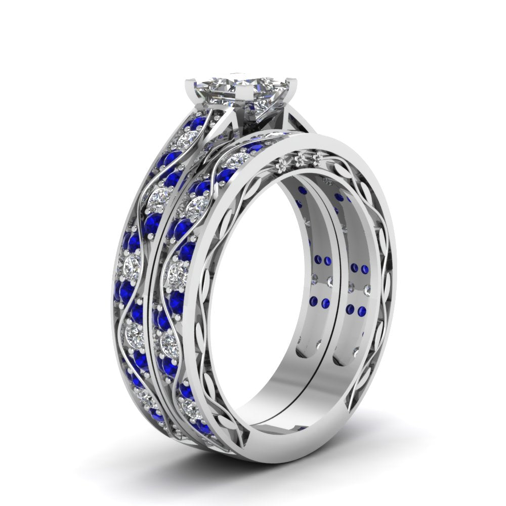princess-cut-antique-filigree-wedding-ring-set-with-sapphire-in-white-gold-FDENS3543PRGSABLANGLE2-NL-WG