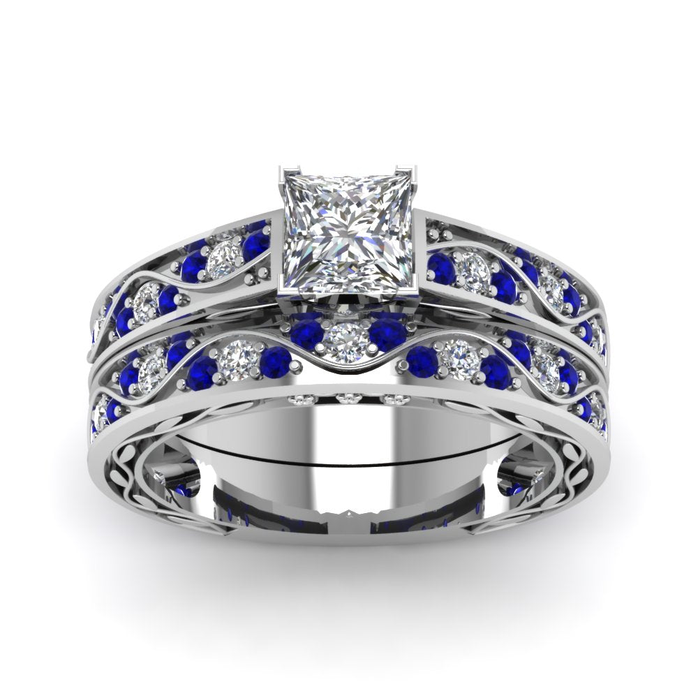 princess-cut-antique-filigree-wedding-ring-set-with-sapphire-in-white-gold-FDENS3543PRGSABLANGLE5-NL-WG