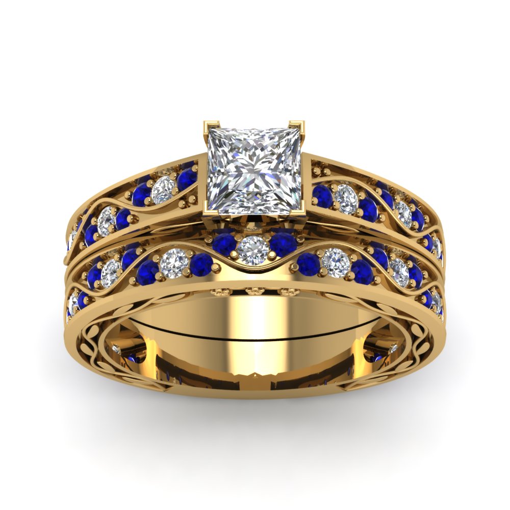princess-cut-antique-filigree-wedding-ring-set-with-sapphire-in-yellow-gold-FDENS3543PRGSABLANGLE5-NL-YG