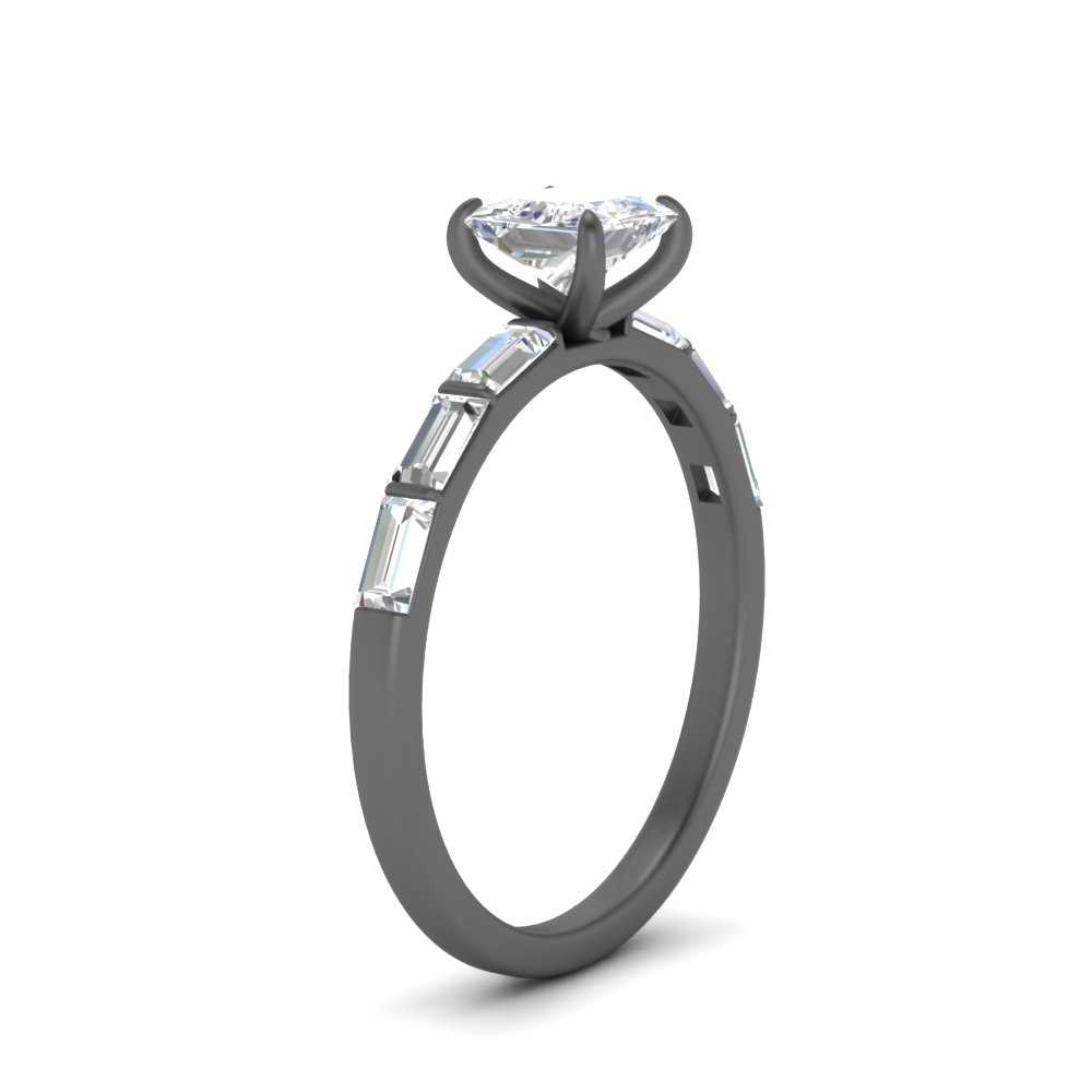 Baguette Thin Band Engagement Ring Princess Cut