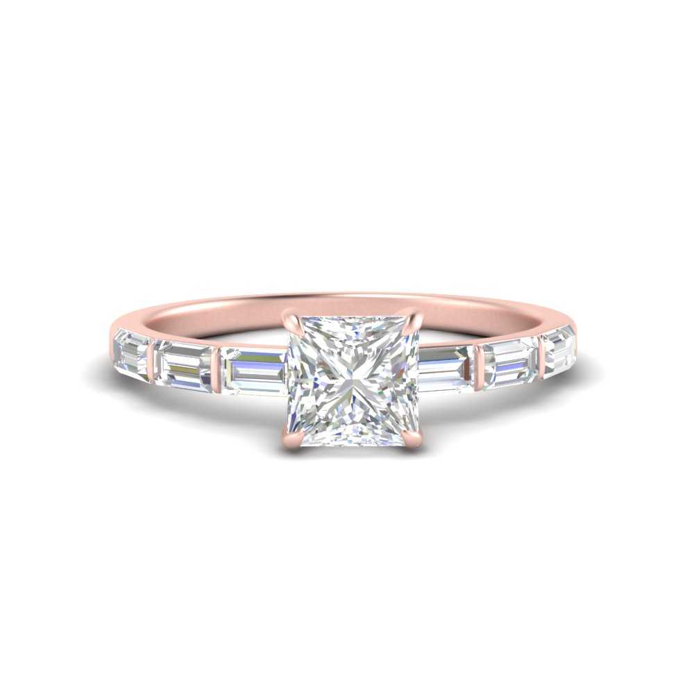 Baguette Thin Band Engagement Ring Princess Cut