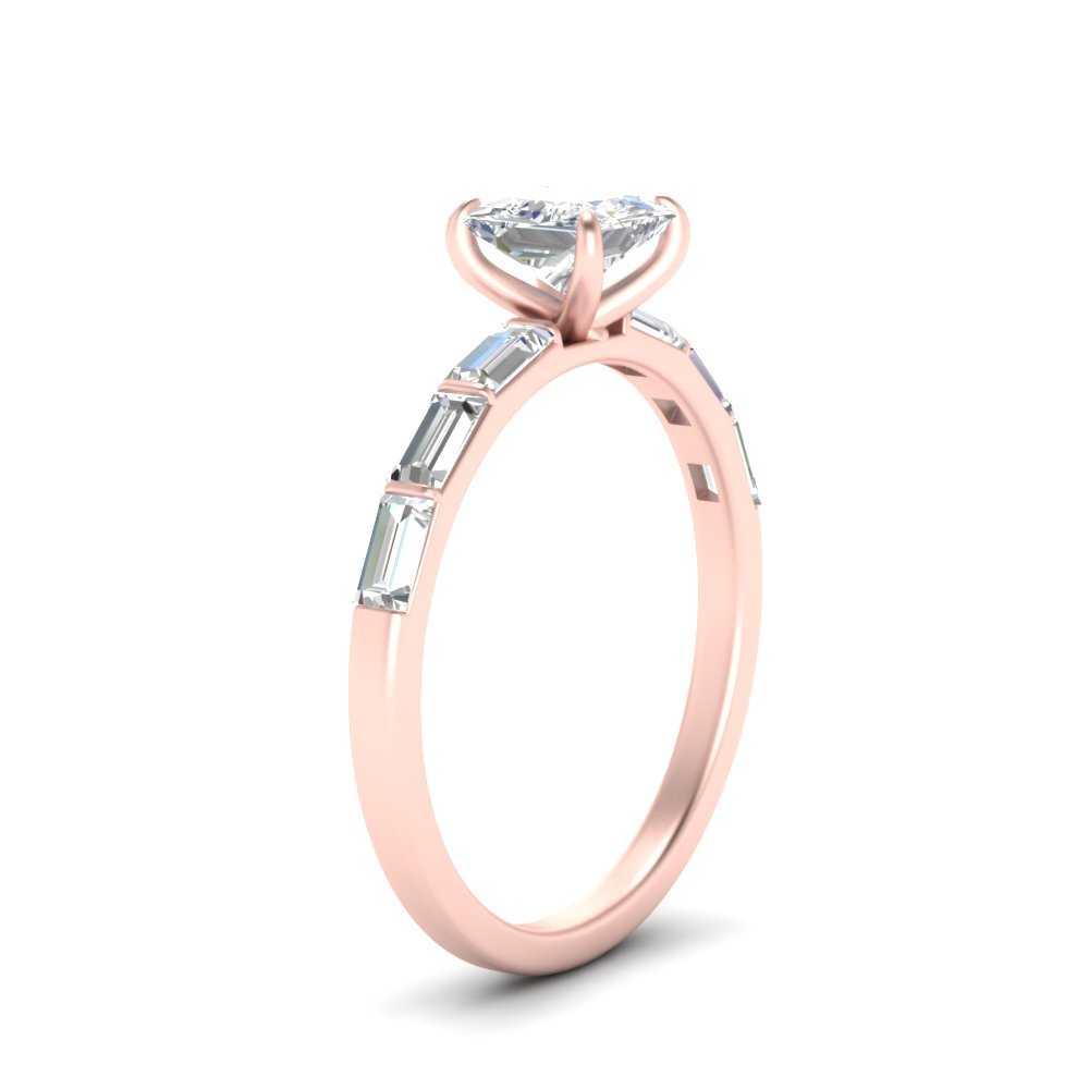 Baguette Thin Band Engagement Ring Princess Cut
