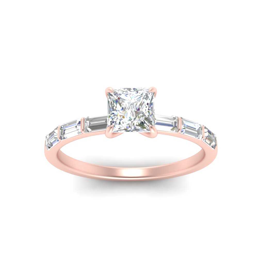 Baguette Thin Band Engagement Ring Princess Cut