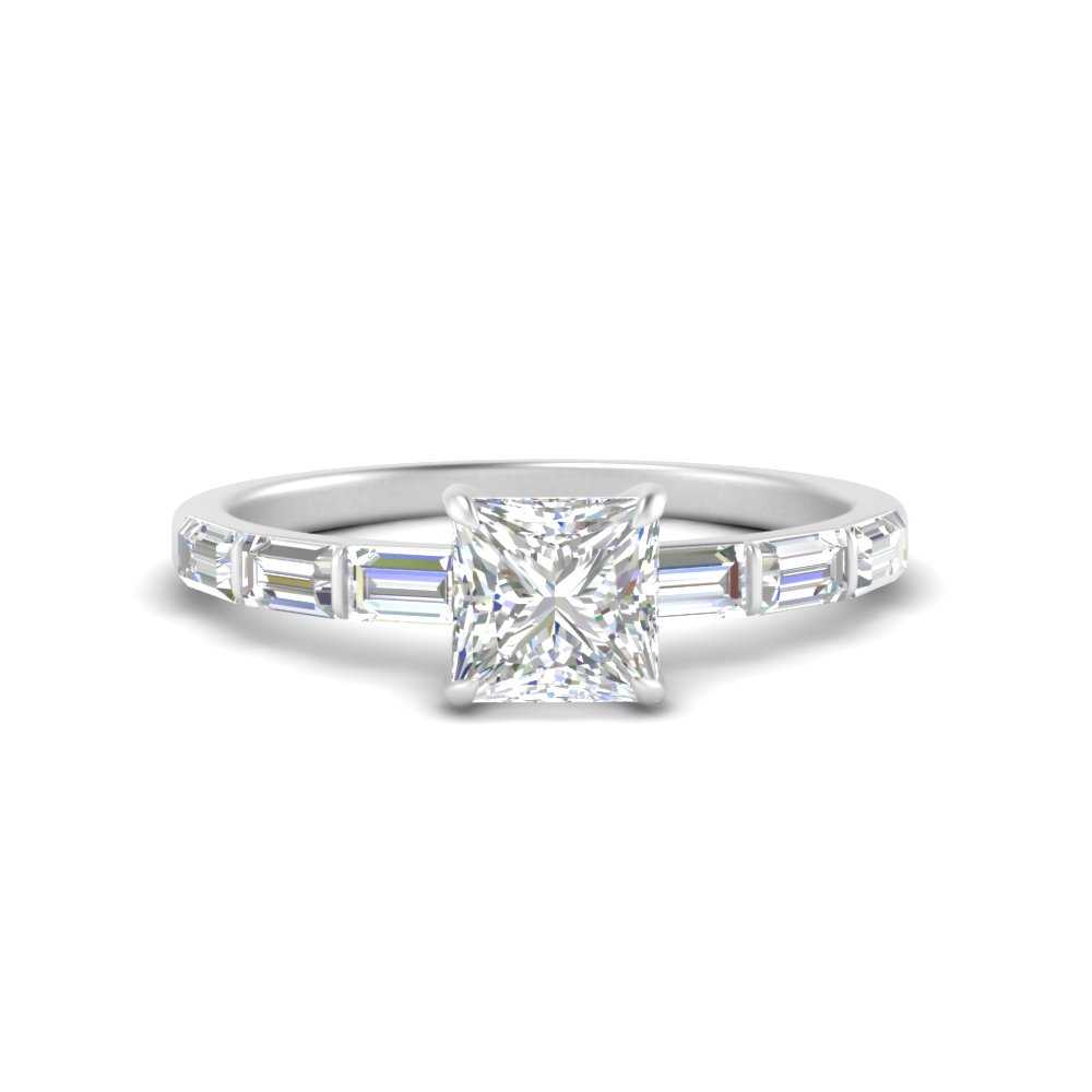 Baguette Thin Band Engagement Ring Princess Cut