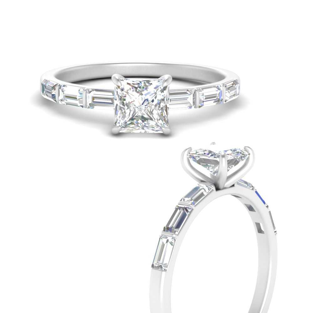 Baguette Thin Band Engagement Ring Princess Cut