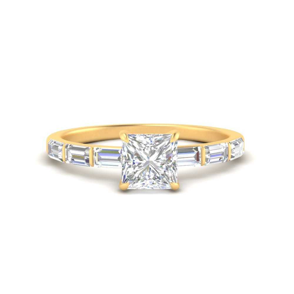 Baguette Thin Band Engagement Ring Princess Cut