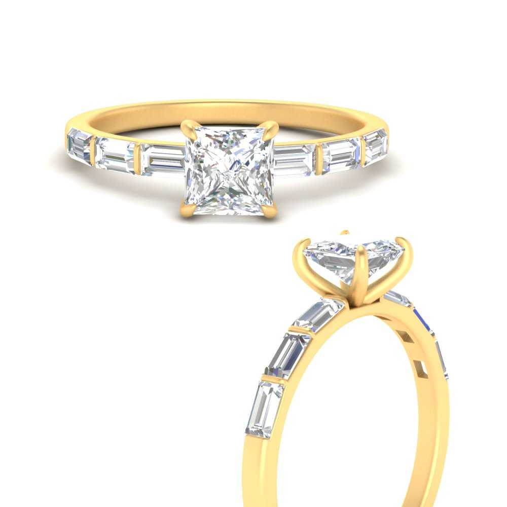 Baguette Thin Band Engagement Ring Princess Cut