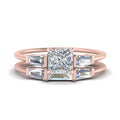 Thumbnail 1 - princess-cut-bar-set-diamond-ring-with-matching-3-baguette-wedding-band-in-rose-gold-FDENS100PR-NL-RG