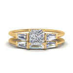 Load image into Gallery viewer, princess-cut-bar-set-diamond-ring-with-matching-3-baguette-wedding-band-in-FDENS100PR-NL-YG
