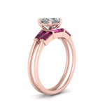 Load image into Gallery viewer, princess-cut-bar-set-pink-sapphire-ring-with-matching-3-baguette-wedding-band-in-FDENS100PRGSADRPI-NL-RG
