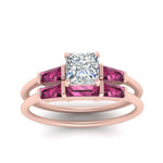 Load image into Gallery viewer, princess-cut-bar-set-pink-sapphire-ring-with-matching-3-baguette-wedding-band-in-FDENS100PRGSADRPI-NL-RG
