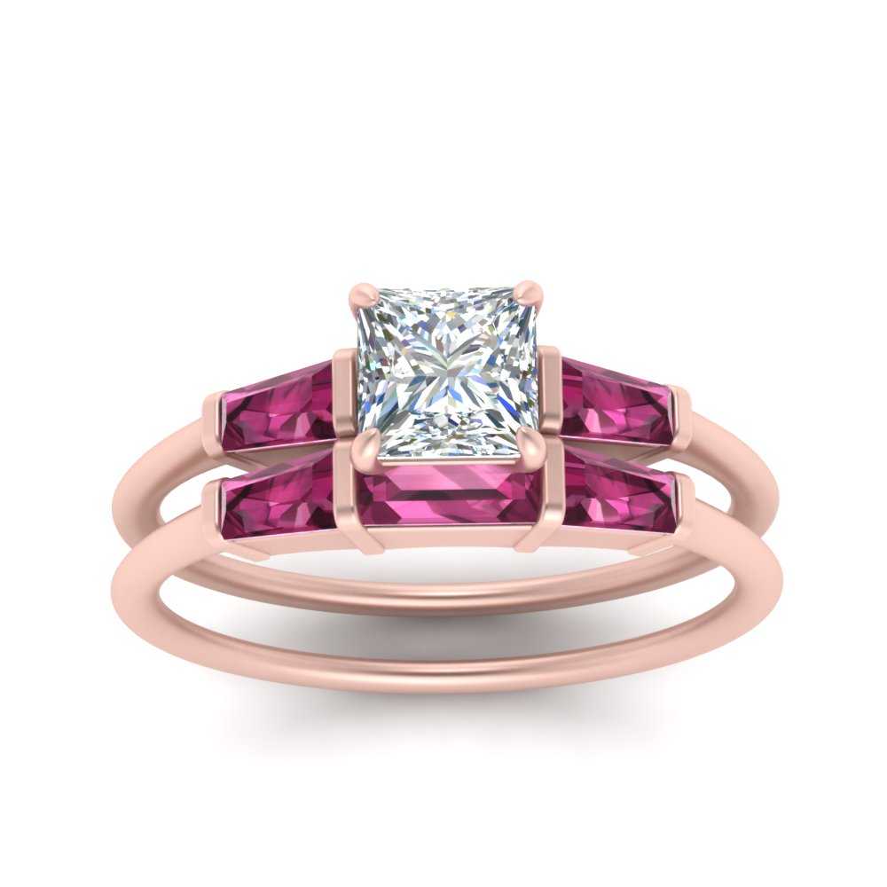 princess-cut-bar-set-pink-sapphire-ring-with-matching-3-baguette-wedding-band-in-FDENS100PRGSADRPI-NL-RG