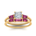Thumbnail 32 - princess-cut-bar-set-pink-sapphire-ring-with-matching-3-baguette-wedding-band-in-yellow-gold-FDENS100PRGSADRPIANGLE5-NL-YG