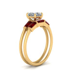 Load image into Gallery viewer, princess-cut-bar-set-ruby-ring-with-matching-3-baguette-wedding-band-in-FDENS100PRGRUDR-NL-YG
