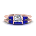 Thumbnail 4 - princess-cut-bar-set-sapphire-ring-with-matching-3-baguette-wedding-band-in-rose-gold-FDENS100PRGSABL-NL-RG