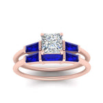 Load image into Gallery viewer, princess-cut-bar-set-sapphire-ring-with-matching-3-baguette-wedding-band-in-FDENS100PRGSABL-NL-RG
