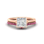 Load image into Gallery viewer, princess-cut-bezel-solitaire-ring-with-pink-sapphire-band-in-rose-gold-FD11229PRGSADRPI-NL-RG_184e6083-49eb-4eec-a741-ebc8ec904460.jpg?v=1758702945
