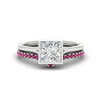 Load image into Gallery viewer, princess-cut-bezel-solitaire-ring-with-pink-sapphire-band-in-white-gold-FD11229PRGSADRPI-NL-WG.jpg?v=1758702874
