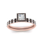 Load image into Gallery viewer, princess-cut-black-diamond-halo-wedding-ring-set-in-rose-gold-FD8523PRGBLACK-NL-RG
