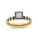 Load image into Gallery viewer, princess-cut-black-diamond-halo-wedding-ring-set-in-yellow-gold-FD8523PRGBLACK-NL-YG
