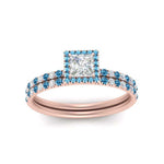 Load image into Gallery viewer, princess-cut-blue-topaz-halo-wedding-ring-set-in-rose-gold-FD8523PRGICBLTO-NL-RG
