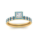 Load image into Gallery viewer, princess-cut-blue-topaz-halo-wedding-ring-set-in-yellow-gold-FD8523PRGICBLTO-NL-YG
