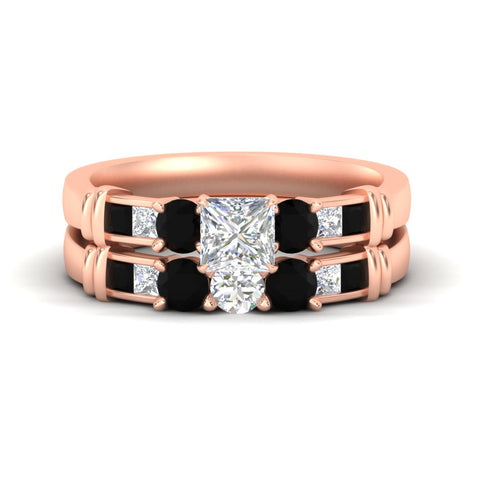 Lab Grown Princess Cut Channel Bar Wedding Ring Set
