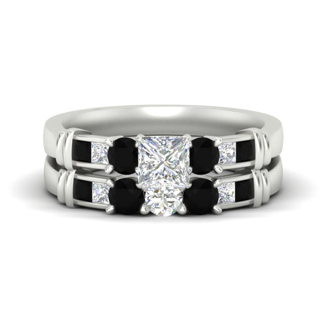 Lab Grown Princess Cut Channel Bar Wedding Ring Set