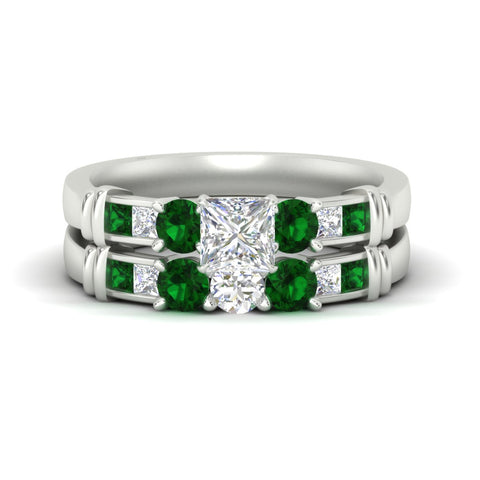 Lab Grown Princess Cut Channel Bar Wedding Ring Set
