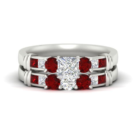 Lab Grown Princess Cut Channel Bar Wedding Ring Set
