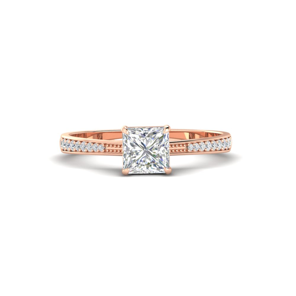 Princess Cut Lab Grown Solitaire Ring with Pavé Band