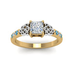 Load image into Gallery viewer, princess-cut-celtic-diamond-ring-with-blue-topaz-in-14K-yellow-gold-FDENS2255PRRGICBLTOANGLE5-NL-YG
