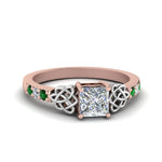 Load image into Gallery viewer, princess-cut-celtic-diamond-ring-with-emerald-in-14K-rose-gold-FDENS2255PRRGEMGR-NL-RG_cd905c41-625a-4f22-83f9-12c7e7577f44
