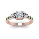 Load image into Gallery viewer, princess-cut-celtic-diamond-ring-with-emerald-in-14K-rose-gold-FDENS2255PRRGEMGRANGLE5-NL-RG
