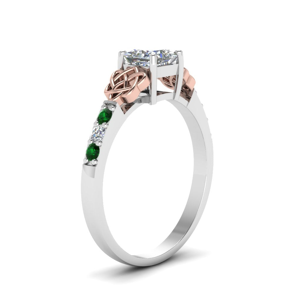 princess-cut-celtic-diamond-ring-with-emerald-in-14K-white-gold-FDENS2255PRRGEMGRANGLE2-NL-WG