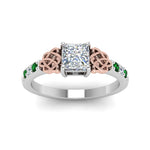 Load image into Gallery viewer, princess-cut-celtic-diamond-ring-with-emerald-in-14K-white-gold-FDENS2255PRRGEMGRANGLE5-NL-WG_5ca48666-6086-4070-865e-7e589e7b9a95

