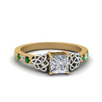 Load image into Gallery viewer, princess-cut-celtic-diamond-ring-with-emerald-in-14K-yellow-gold-FDENS2255PRRGEMGR-NL-YG

