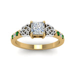 Load image into Gallery viewer, princess-cut-celtic-diamond-ring-with-emerald-in-14K-yellow-gold-FDENS2255PRRGEMGRANGLE5-NL-YG
